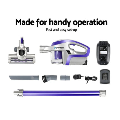 Devanti Stick Vacuum Cleaner Bagless Cordless 150W Purple - Stacks Warehouse