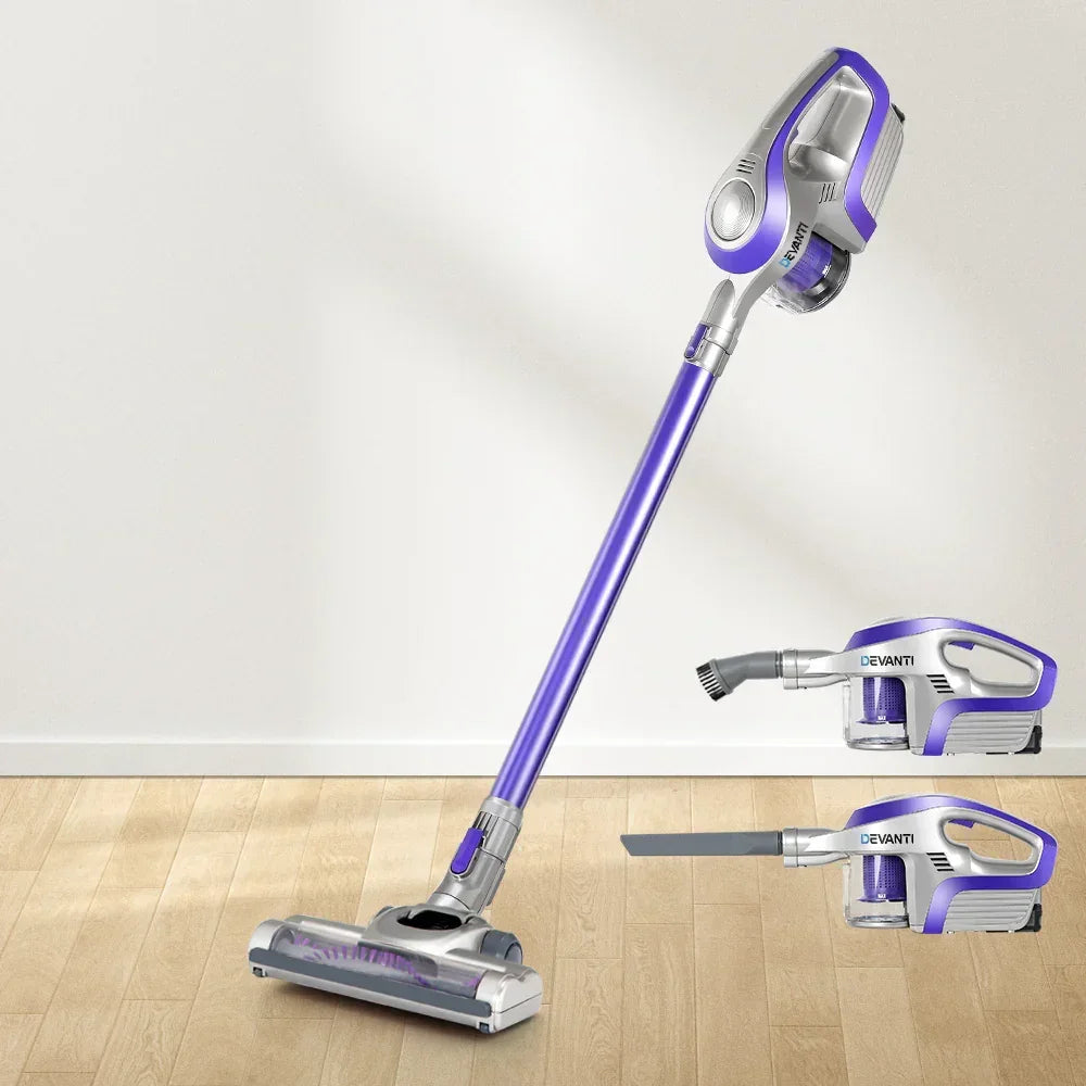 Devanti Stick Vacuum Cleaner Bagless Cordless 150W Purple - Stacks Warehouse