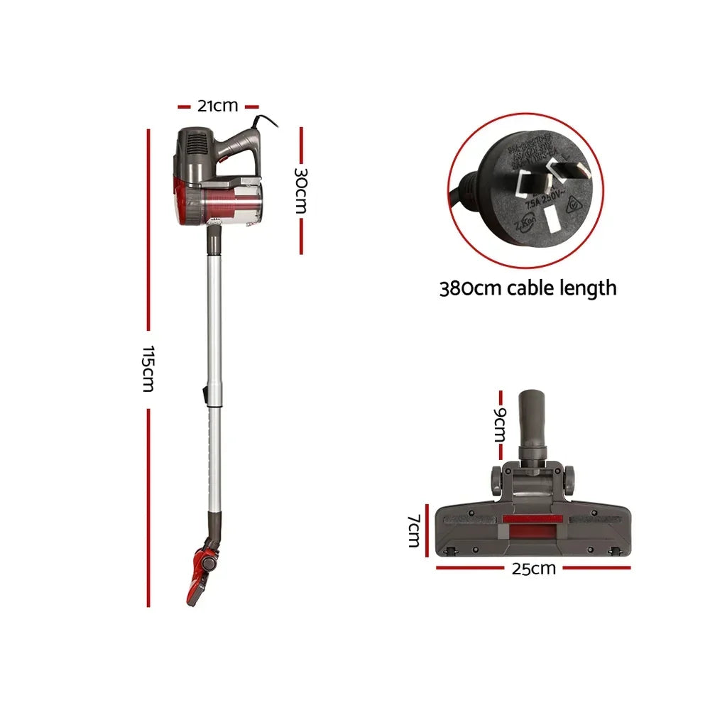 Devanti Stick Vacuum Cleaner Bagless Corded 500W Red - Stacks Warehouse