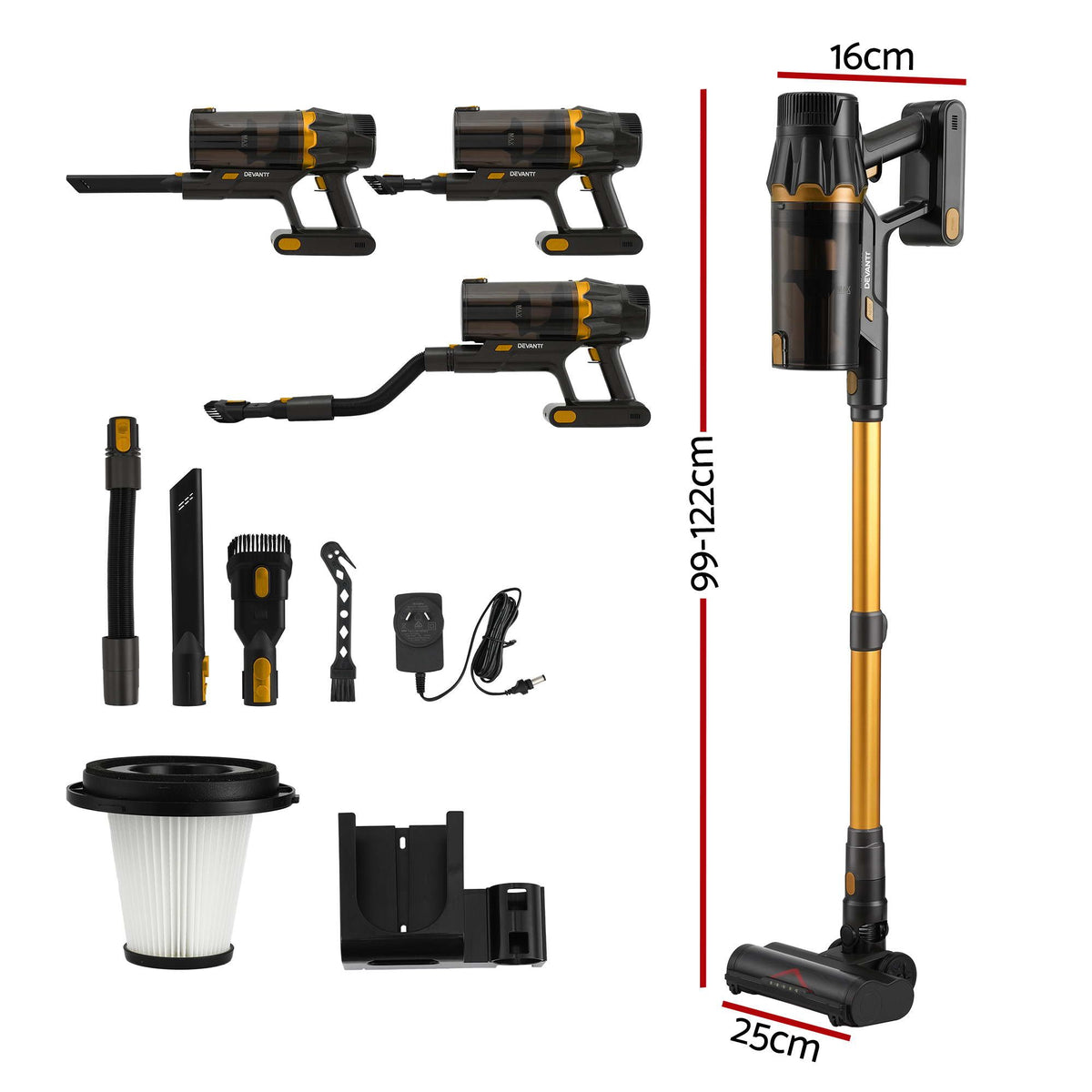 Devanti 30000Pa Cordless Stick Vacuum 4-in-1 - Gold - view 2