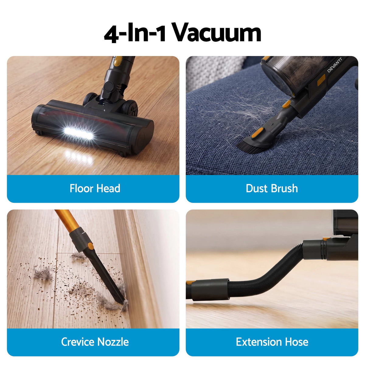 Devanti 30000Pa Cordless Stick Vacuum 4-in-1 - Gold - view 7