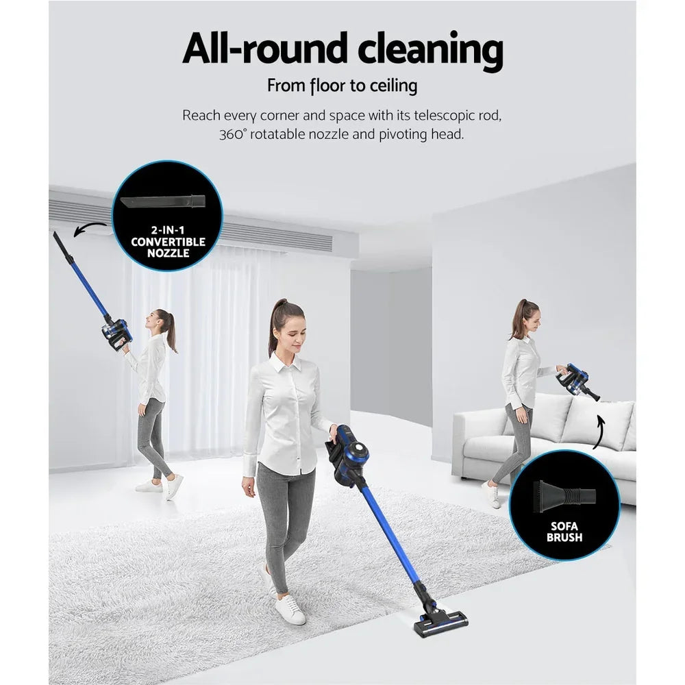 Devanti Stick Vacuum Cleaner Brushless Cordless 250W Blue - Stacks Warehouse