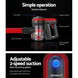 Devanti Stick Vacuum Cleaner Brushless Cordless 250W Red - Flea Market