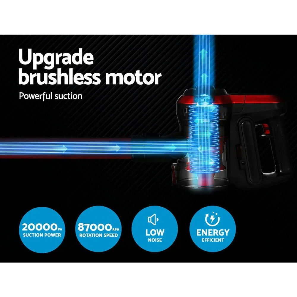 Devanti Stick Vacuum Cleaner Brushless Cordless 250W Red - Flea Market