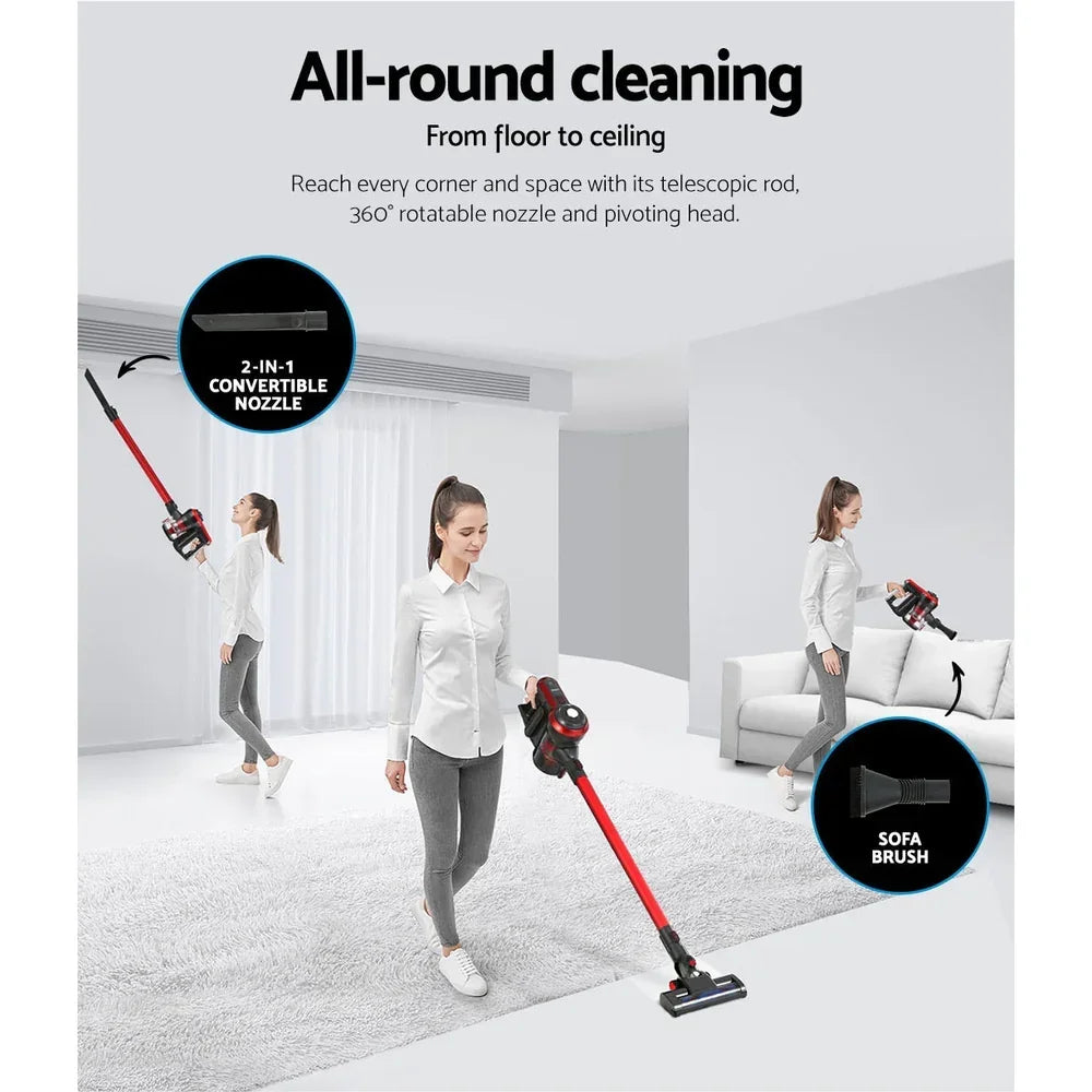 Devanti Stick Vacuum Cleaner Brushless Cordless 250W Red - Stacks Warehouse