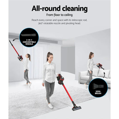 Devanti Stick Vacuum Cleaner Brushless Cordless 250W Red - Stacks Warehouse