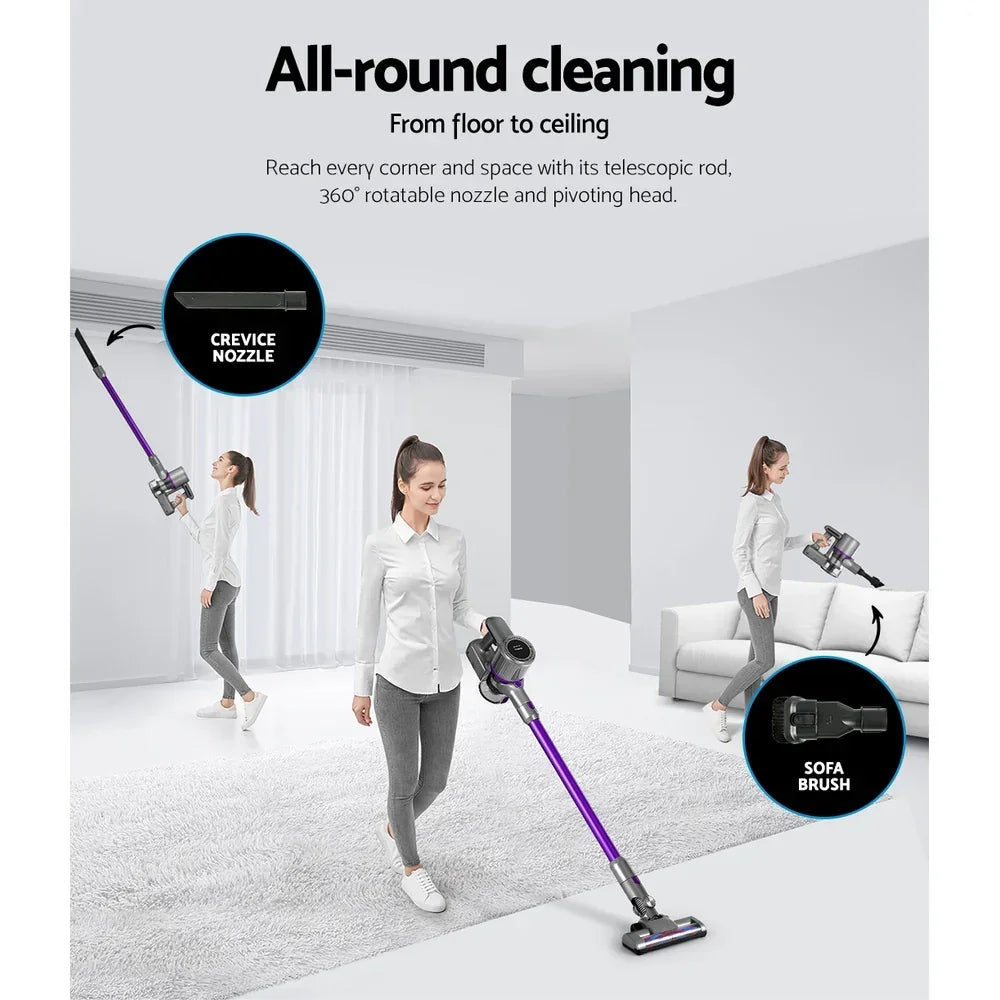 Devanti Stick Vacuum Cleaner Bagless Cordless 120W Purple - Stacks Warehouse