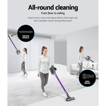Devanti Stick Vacuum Cleaner Bagless Cordless 120W Purple - Stacks Warehouse