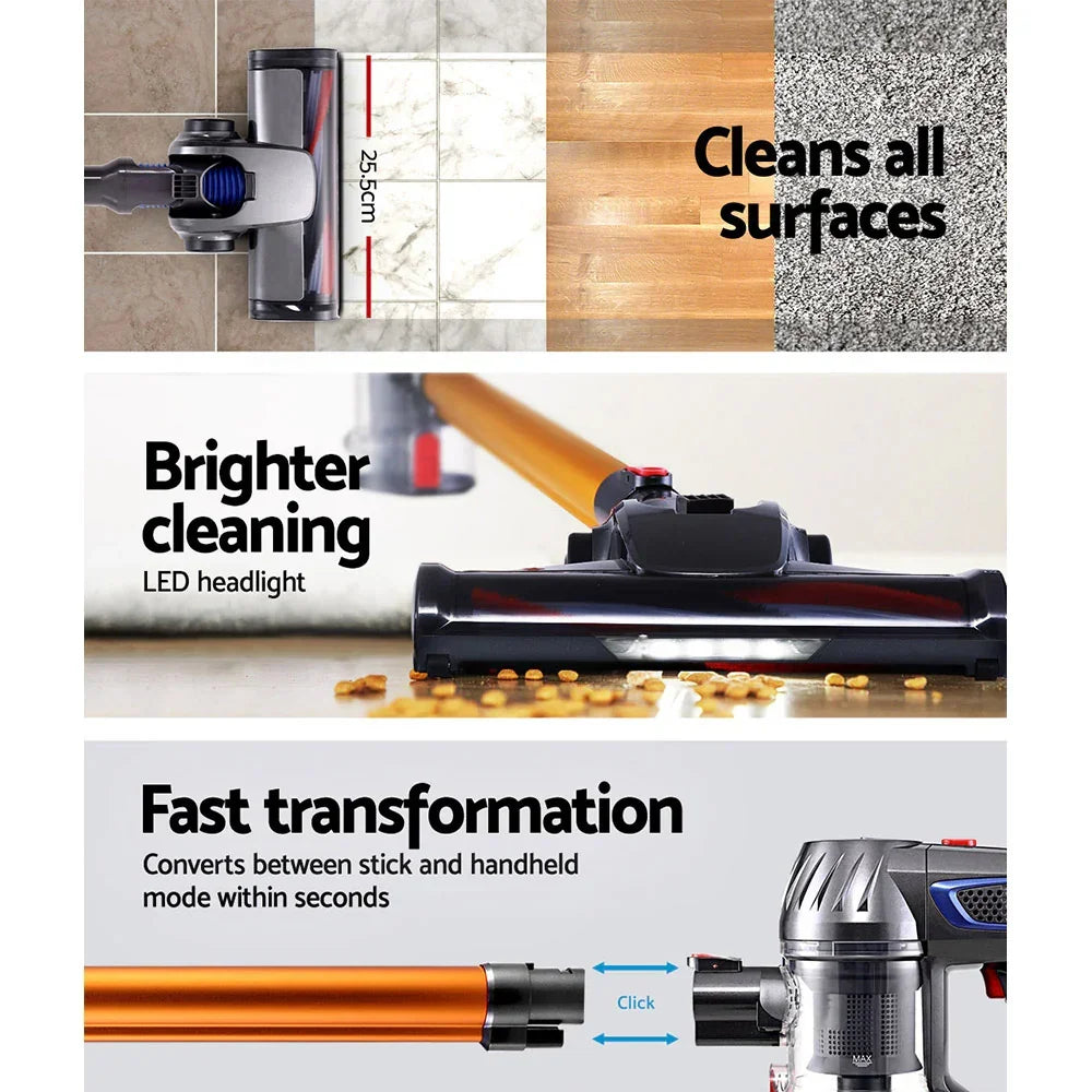 Devanti Stick Vacuum Cleaner Bagless Cordless 150W Gold - Stacks Warehouse
