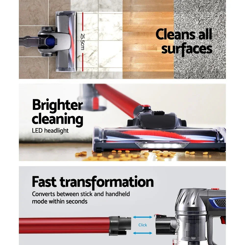 Devanti Stick Vacuum Cleaner Bagless Cordless Red 150W - Stacks Warehouse