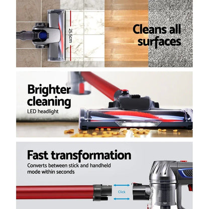 Devanti Stick Vacuum Cleaner Bagless Cordless Red 150W - Stacks Warehouse
