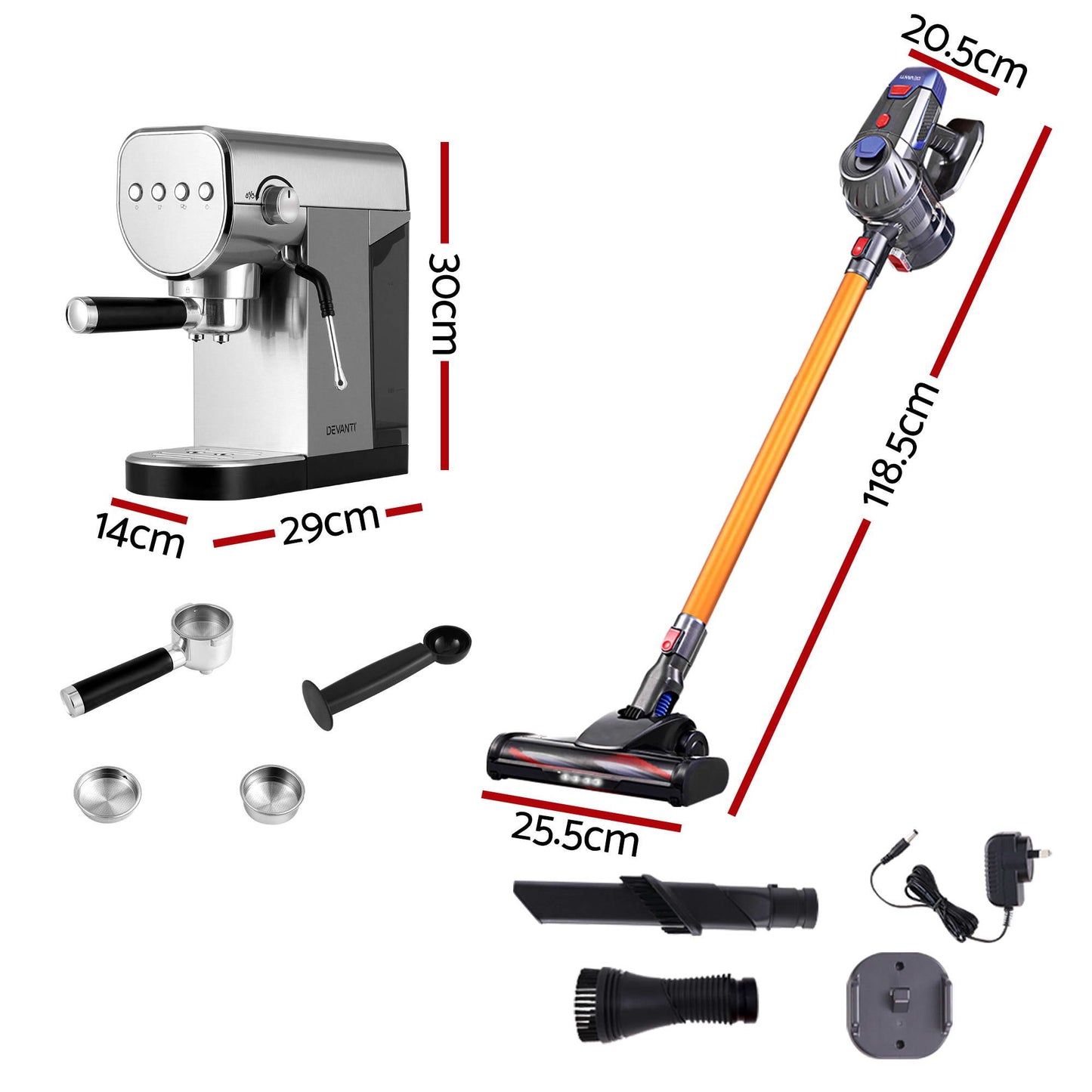 Devanti K7 Cordless Vacuum Plus Espresso Coffee Machine