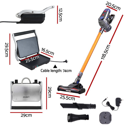 Devanti K7 Cordless Vacuum Plus Sandwich Maker Panini Press