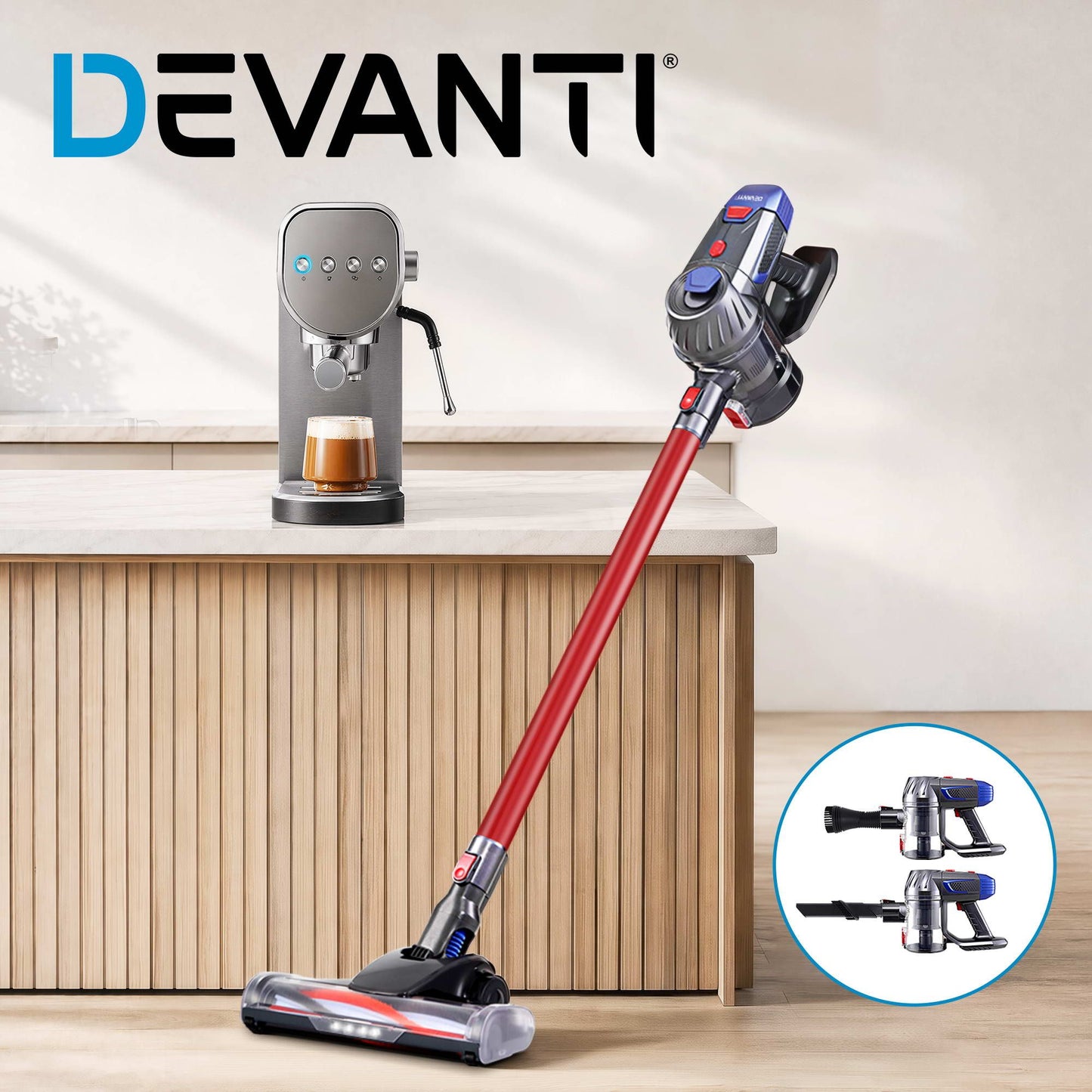 Devanti K7 Cordless Vacuum Plus Espresso Coffee Machine Red