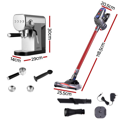 Devanti K7 Cordless Vacuum Plus Espresso Coffee Machine Red