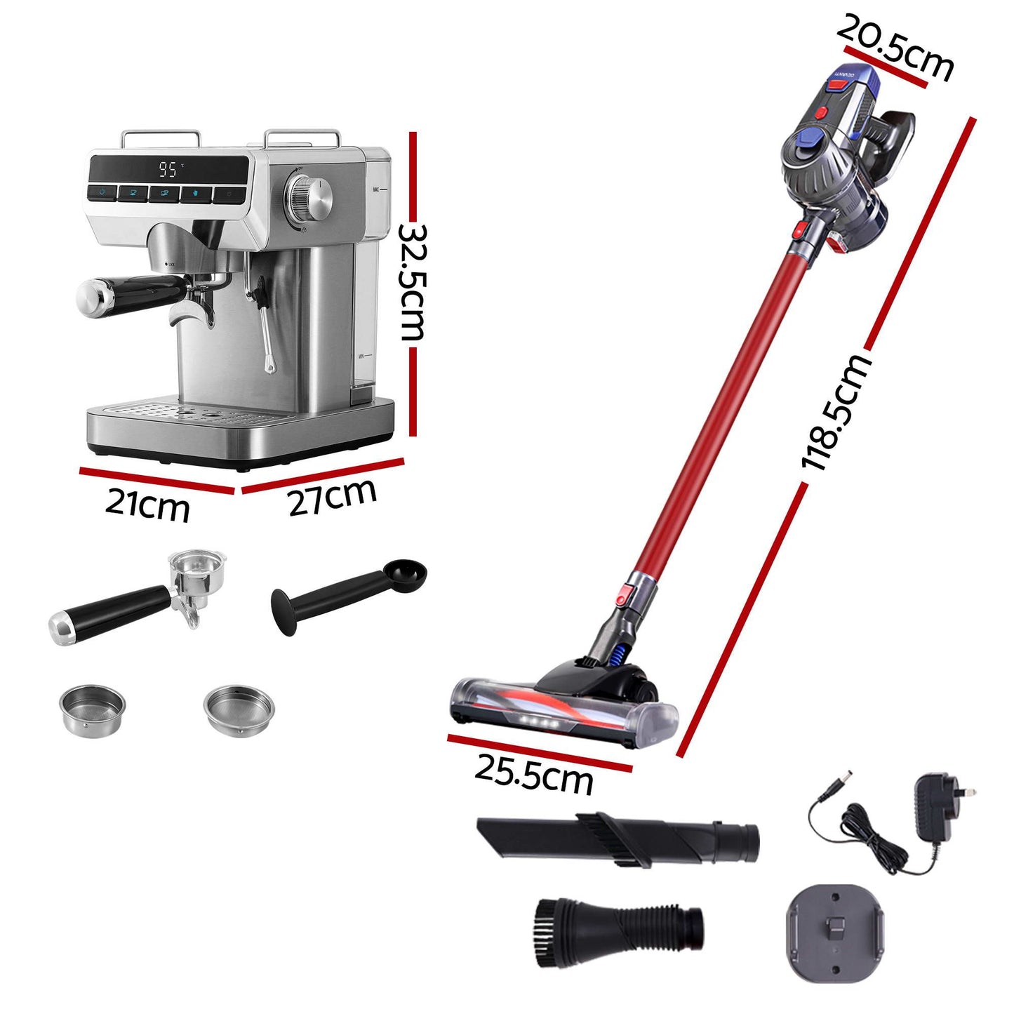 Devanti K7 Cordless Vacuum Plus Coffee Machine Red Deluxe