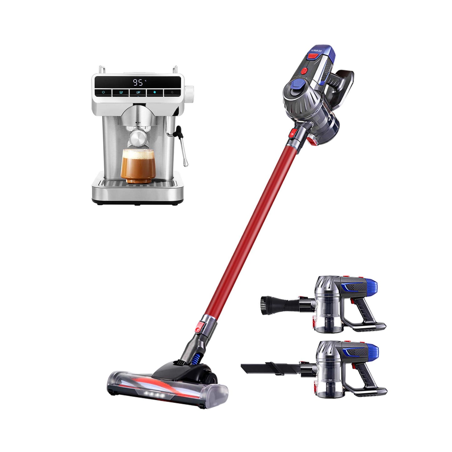 Devanti K7 Cordless Vacuum Plus Coffee Machine Red Deluxe
