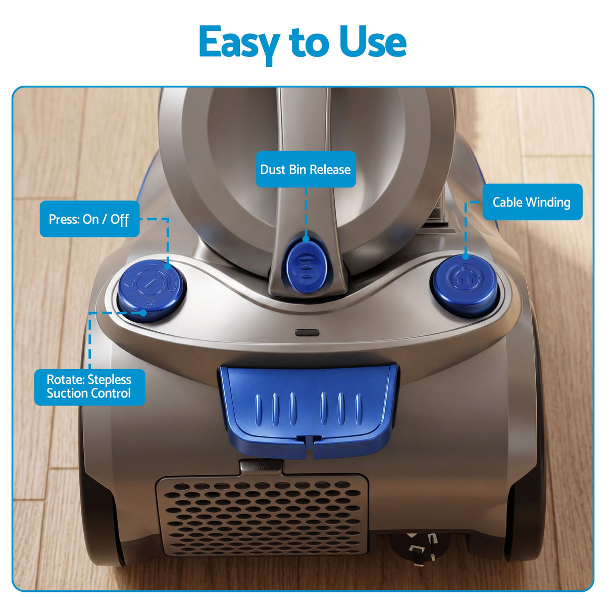 Devanti 2000W Bagless Canister Vacuum 4L - Blue - view 7