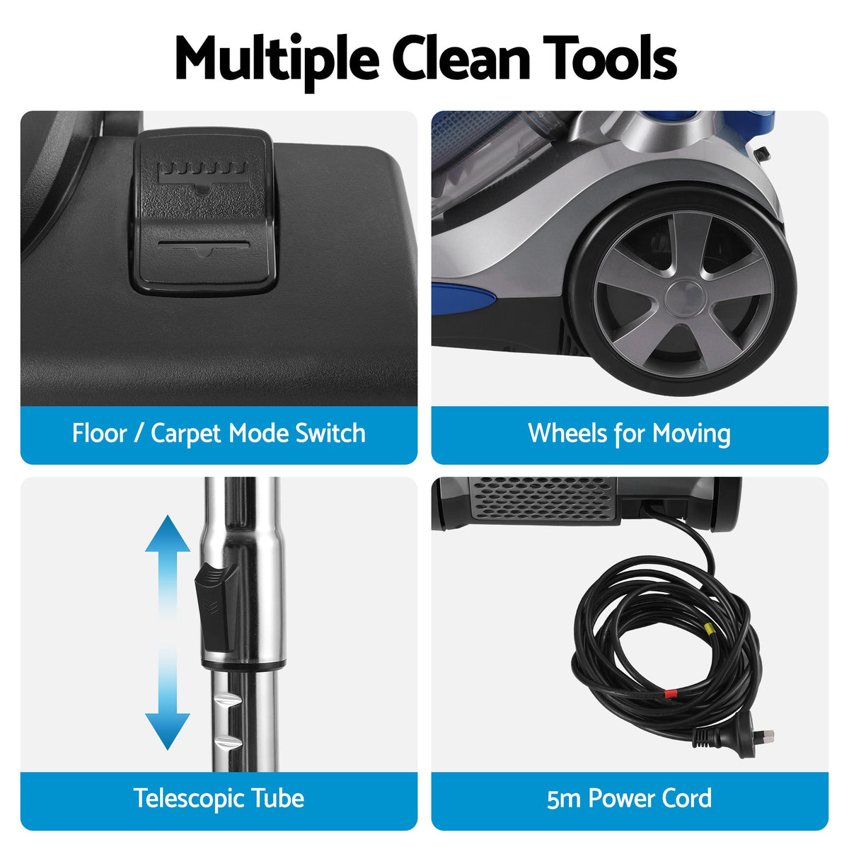 Devanti 2000W Bagless Canister Vacuum 4L - Blue - view 9
