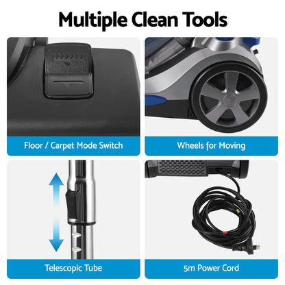 Devanti 2000W Bagless Canister Vacuum 4L - Blue - view 9
