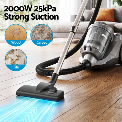 Devanti 2000W Bagless Canister Vacuum 4L - Grey - view 4