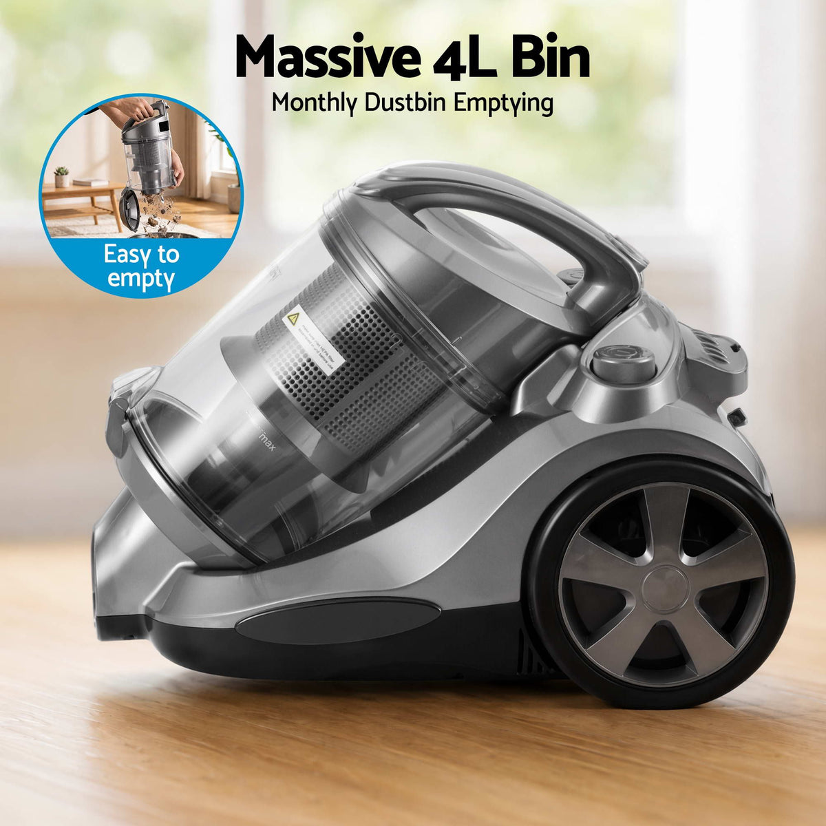 Devanti 2000W Bagless Canister Vacuum 4L - Grey - view 5