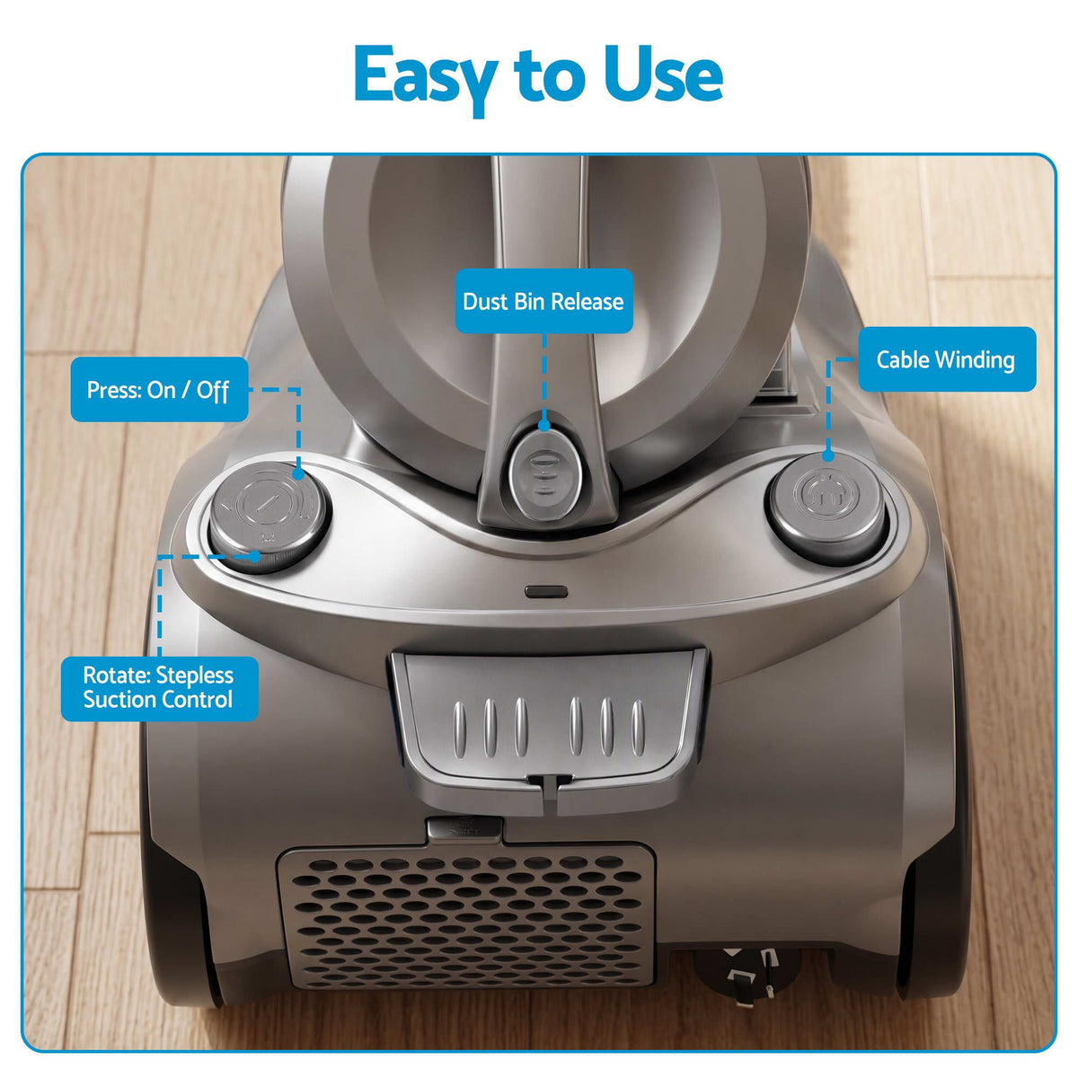 Devanti 2000W Bagless Canister Vacuum 4L - Grey - view 7