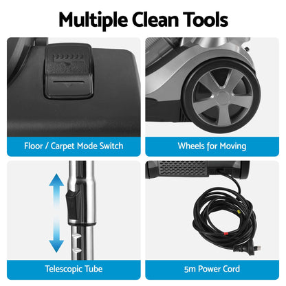 Devanti 2000W Bagless Canister Vacuum 4L - Grey - view 9