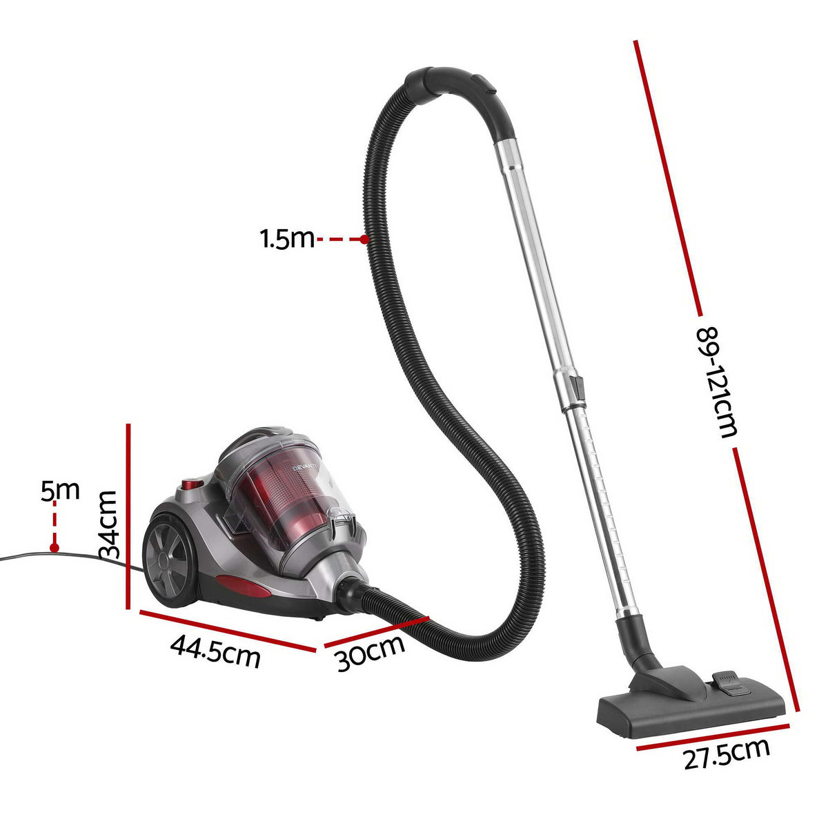 Devanti 2000W Bagless Canister Vacuum 4L - Red - view 2