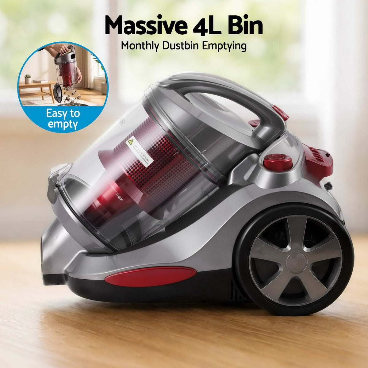 Devanti 2000W Bagless Canister Vacuum 4L - Red - view 5