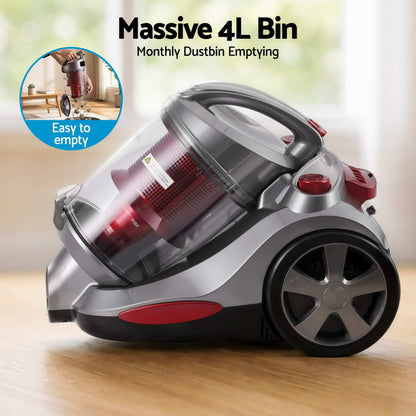 Devanti 2000W Bagless Canister Vacuum 4L - Red - view 5