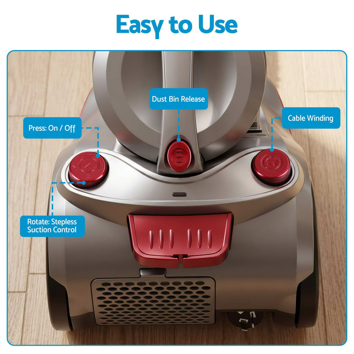 Devanti 2000W Bagless Canister Vacuum 4L - Red - view 7