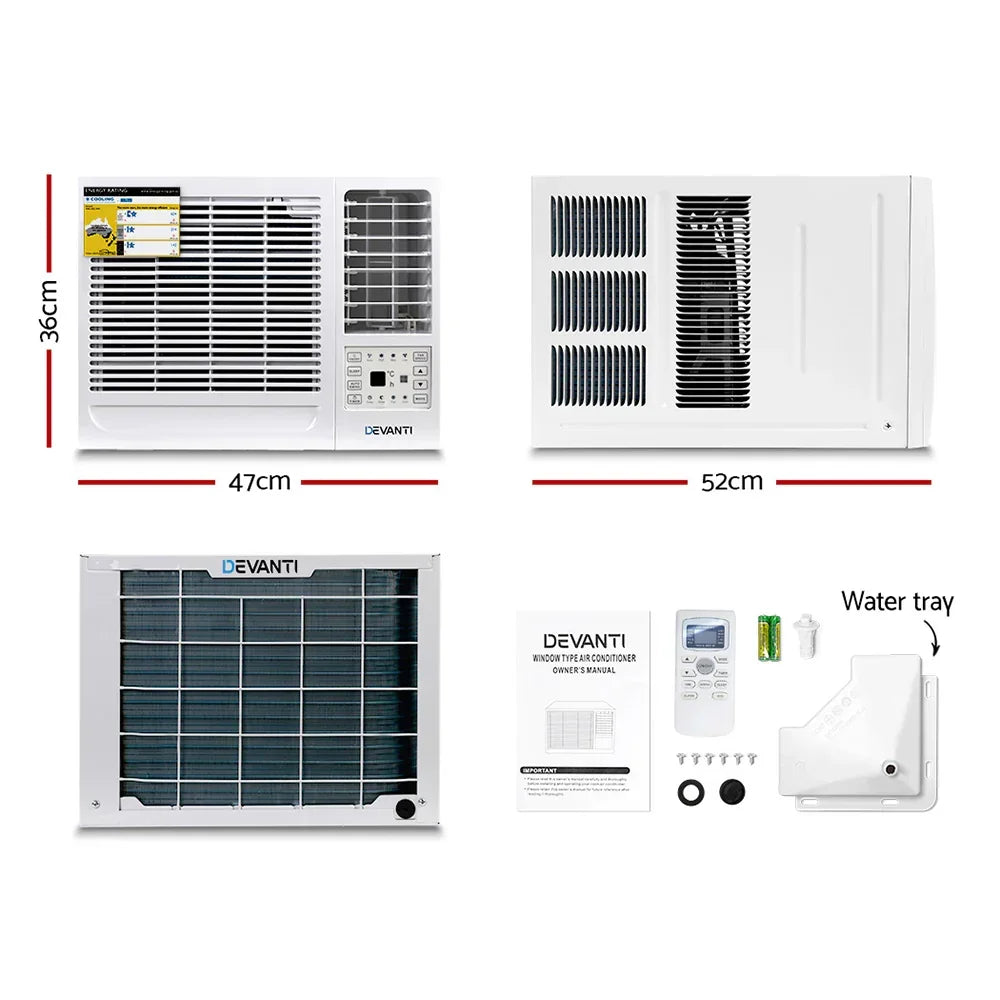 Devanti 1.7kW Window Air Conditioner - Compact Permanent Cooling