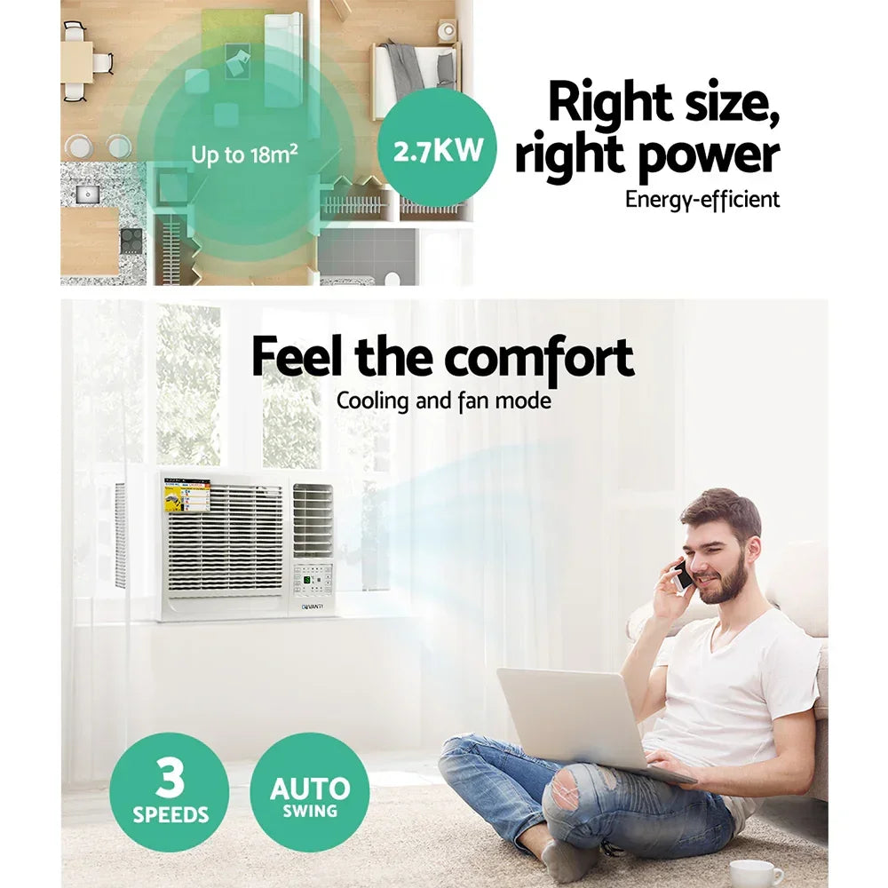 Devanti 2.7kW Window Air Conditioner - Compact Permanent Cooling