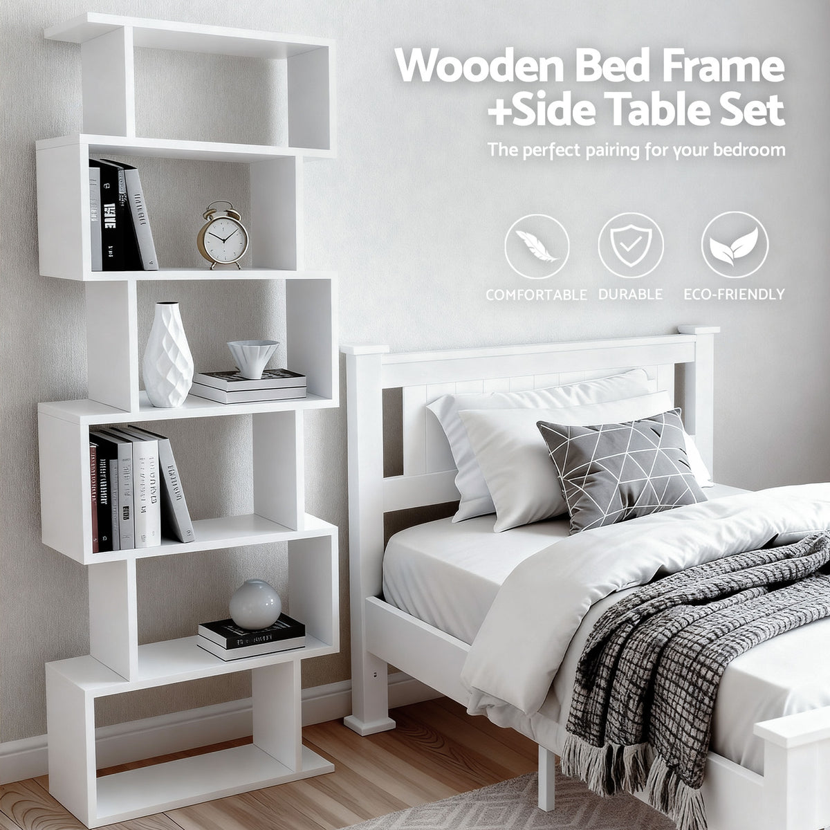 Six tier S shape white display shelf, 80 x 23.5 x 192 cm, included in the Artiss RIO set