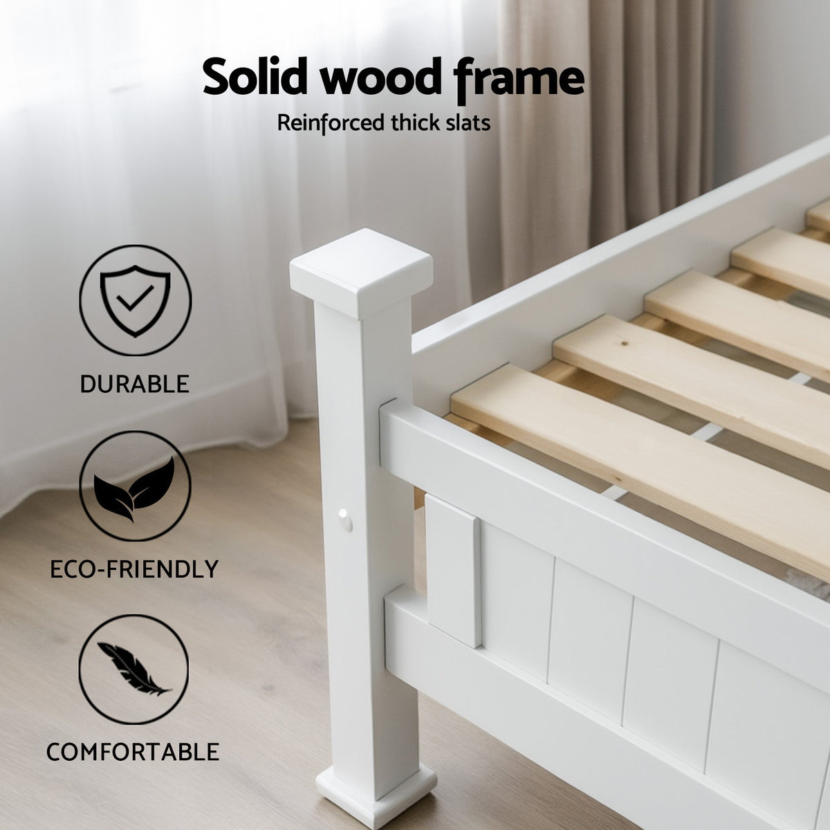 Artiss RIO bed frame measuring 216 x 118 x 94 cm, fits a 203 x 107cm king single mattress