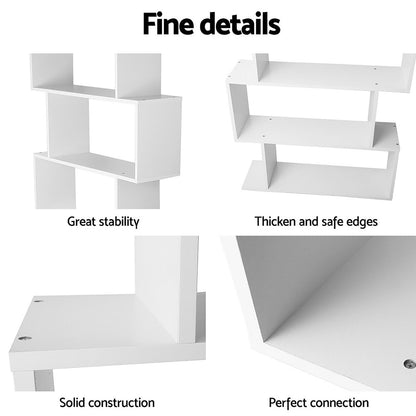 Cascading shelves of the S shape bookshelf, each rated to 3kg, in a matte white finish