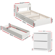 White AURA single bed frame with a wide storage headboard and smoothed edges