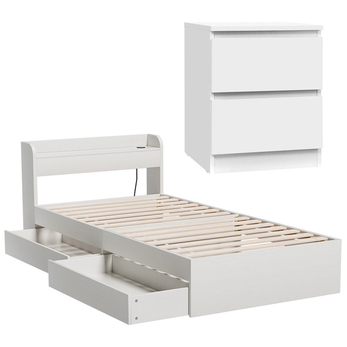 Two castor-wheel storage drawers that mount on either side of the AURA single bed frame