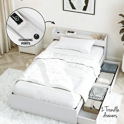 Artiss Pepe bedside table in white with two deep drawers and a handle-free front