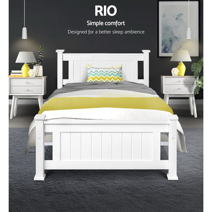 White single bed frame measuring 204cm long, 102cm wide and 94cm tall