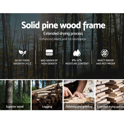 Reinforced angled brackets and heavy-duty steel fixings on the RIO pine bed frame
