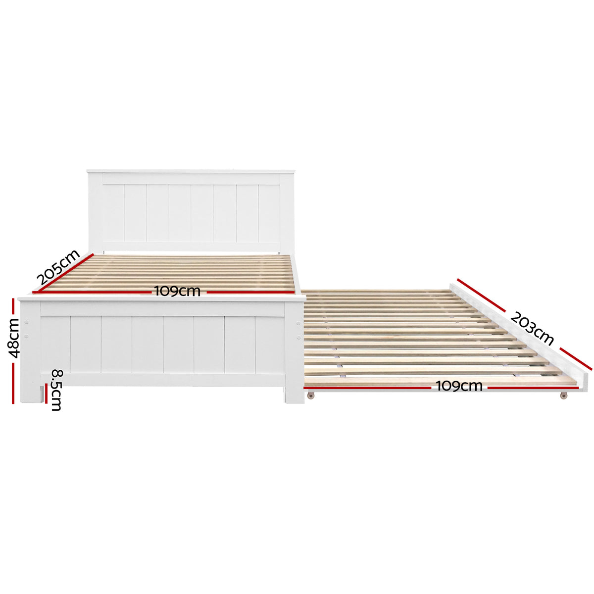 Pull-out trundle section of the Artiss ELVIS bed frame, able to slide out either side