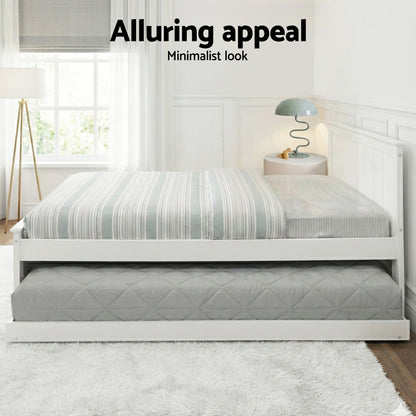 Trundle bed base measuring 203 x 109 x 11cm beneath the ELVIS king single bed frame