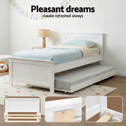 Artiss ELVIS pine trundle bed frame rated to a 150kg maximum user weight