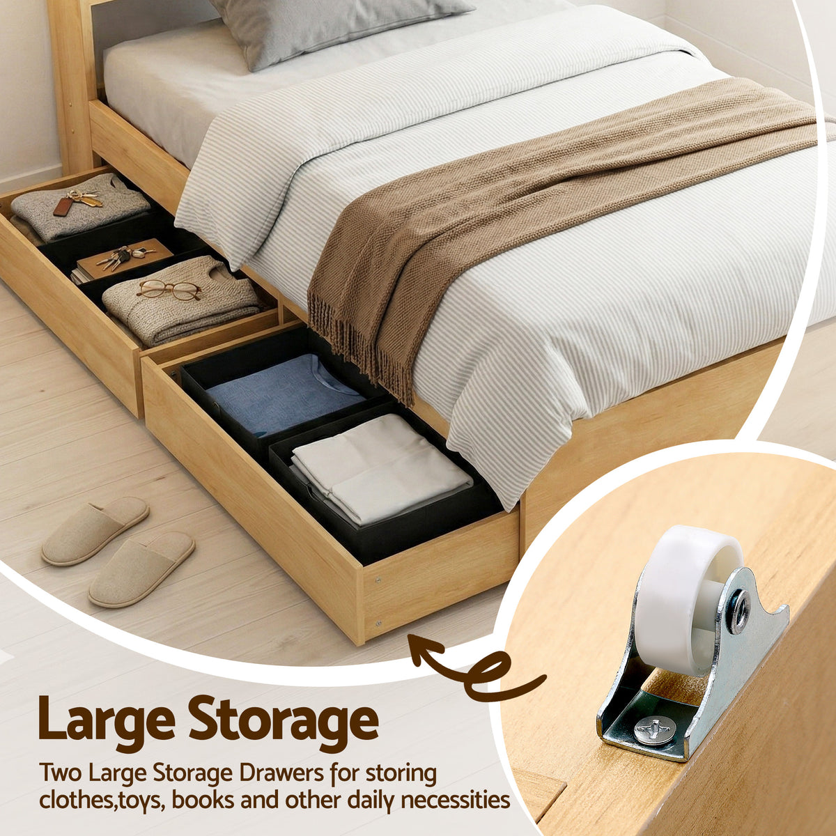Artiss AURA bed frame measuring 224 x 111 x 70 cm overall in a natural paper finish