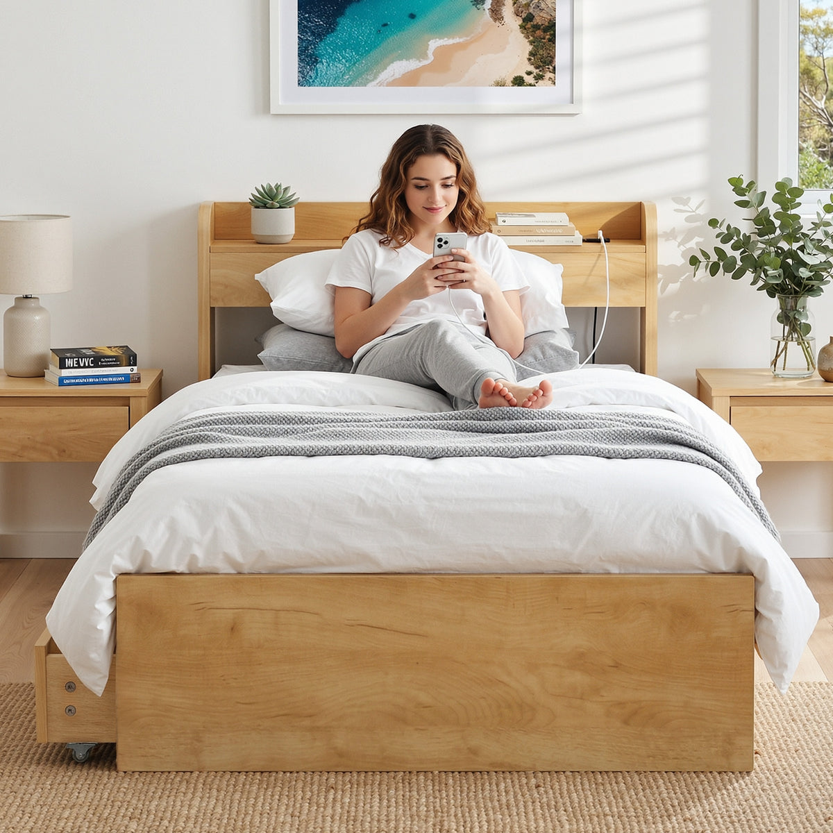 15mm and 18mm particleboard frame of the Artiss AURA king single bed, rated to 150kg