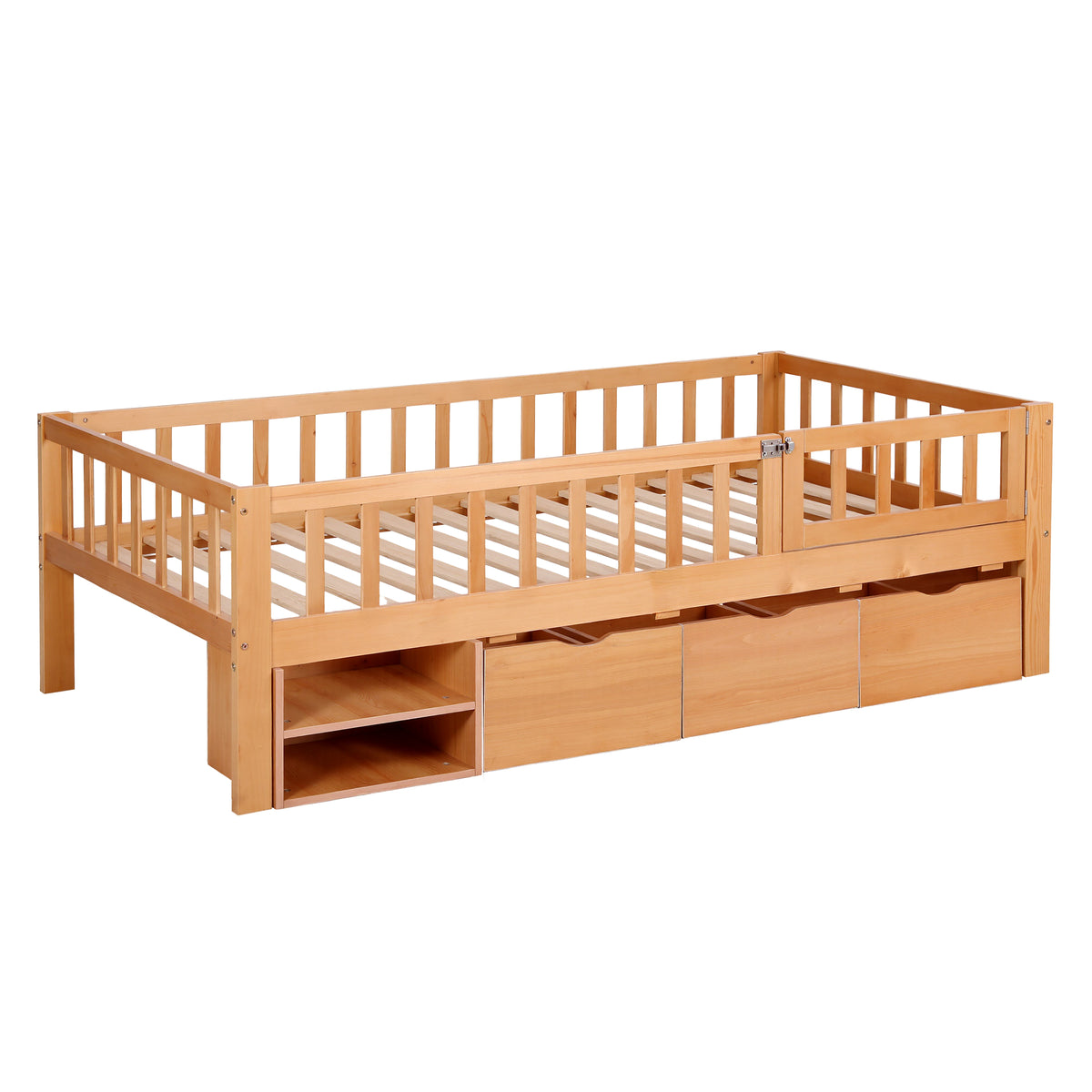 Three under-bed storage drawers on castor wheels fitted to the CUBIO kids single bed frame