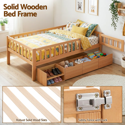 Integrated storage shelf and two-tier shelf footboard on the CUBIO kids bed frame