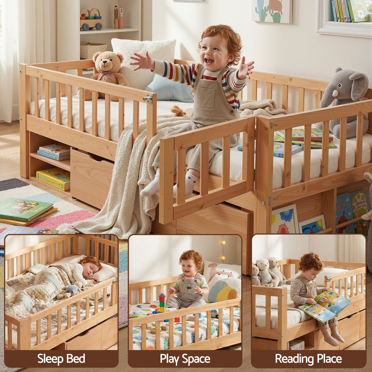 Kids single bed frame with smoothed headboard edges and a 180kg weight capacity